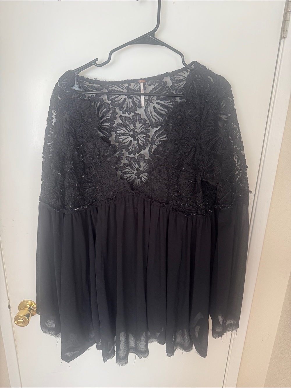 Free People Black Lace & Chiffon Tunic Top